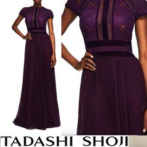 Tadashi Shoji AMANDA pleated chiffon GOWN Dress Autumn Purple Size 2